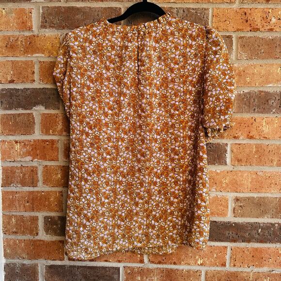 Rachel Zoe Brown Floral Short Sleeve Blouse M - Picture 2 of 3